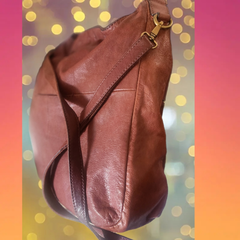 FOSSIL STYLISH CROSSBODY BROWN LEATHER HOBO SHOULDER BAG - Picture 5 of 10